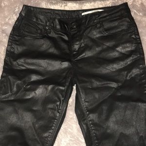 Zara Woman Medium Rise Leather Looking Jean